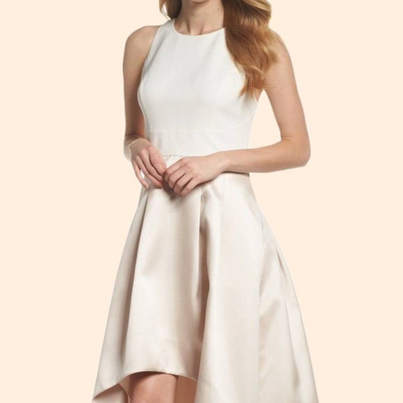 NEW ELIZA J Asymmetrical CHAMPAGNE Two Tone CREPE & MIKADO High Low DRESS GOWN 4 - Picture 6 of 13